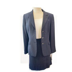 Tahari Arthur's Levine Women Black Single Breasted 2Pc Suit Skirt Size 12P, Navy